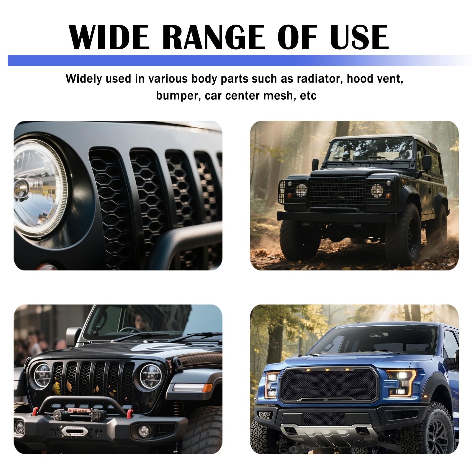 39.37x12.99 Inch Car Grill Mesh, Trimmable Aluminum Mesh Grill with 6×3mm Rhomb gallery