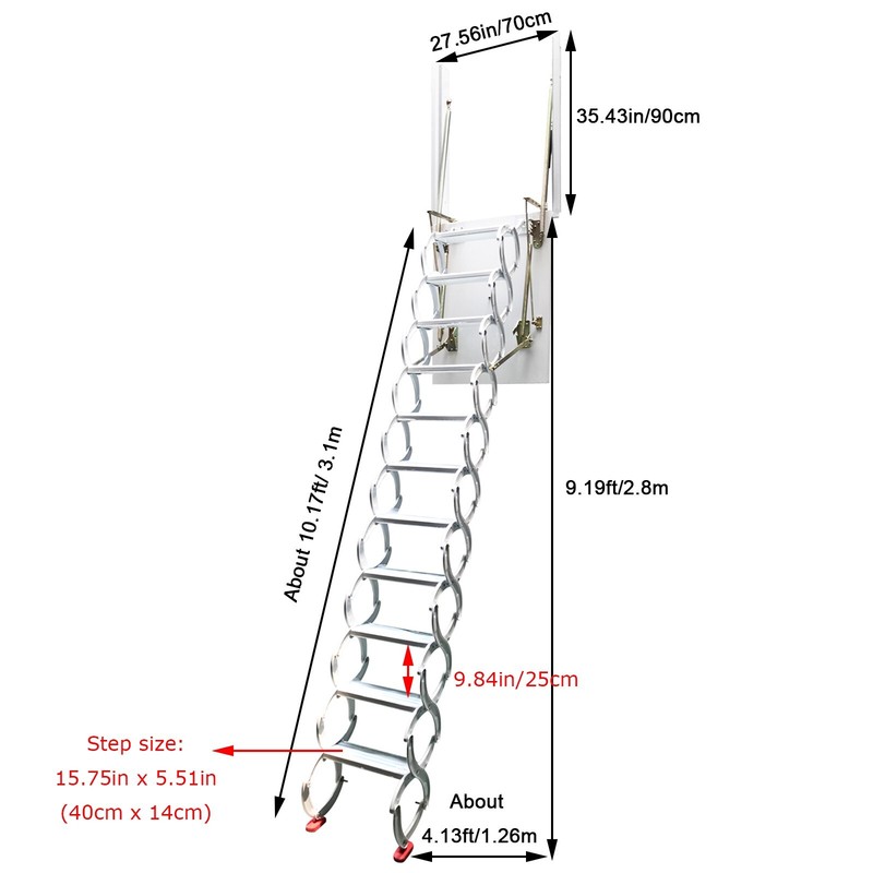 Side-mounted Loft Wall Ladder Stairs 9.19ft Pull Down Folding Loft Ladder Stairs gallery