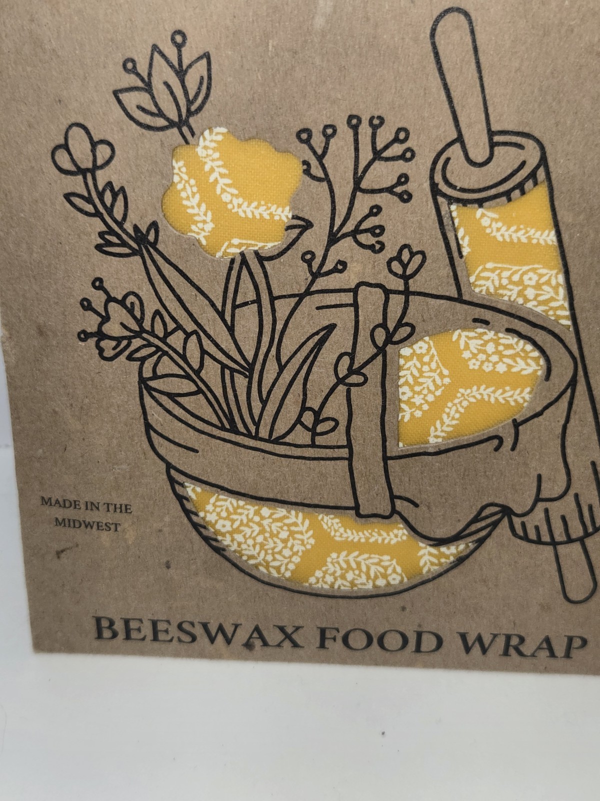 2 Pk Beeswax Wraps Medium Size Reusable Organic Food Wrap Yellow Honeycomb Print gallery