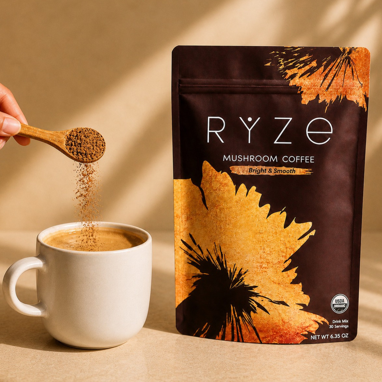 Direct from RYZE MUSHROOM Coffee Bright Smooth Gut Health Supplement 30 Servings gallery