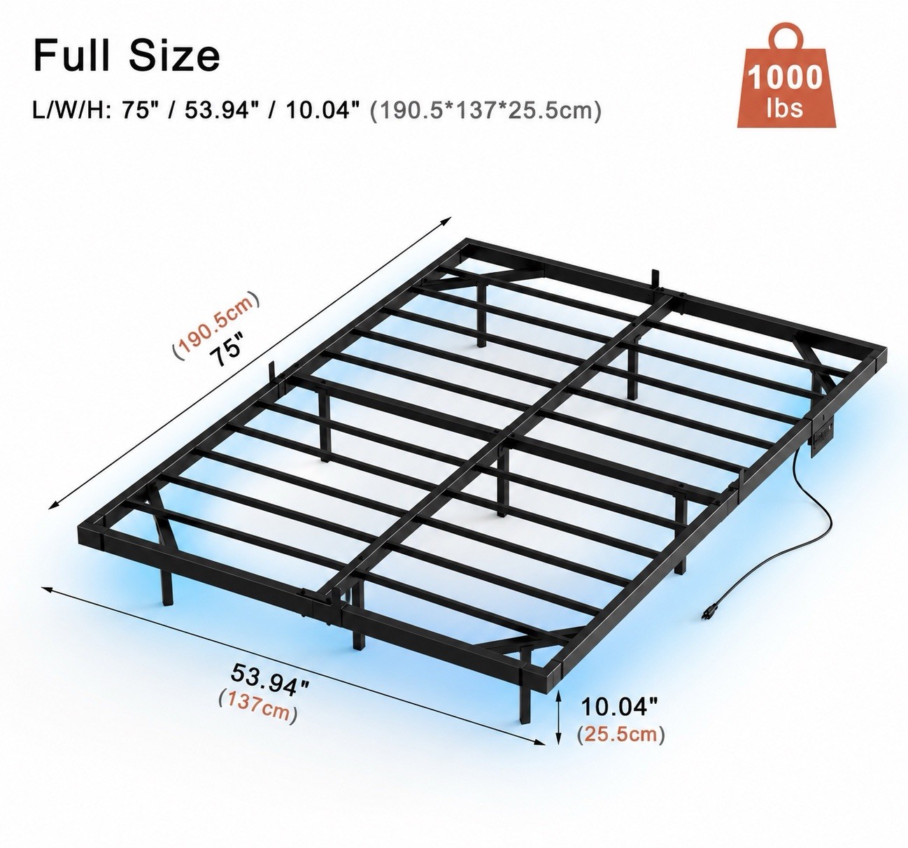 Floating Bed Frame Full Size Metal Platform Bed w/ LED Lights & Charging Station gallery