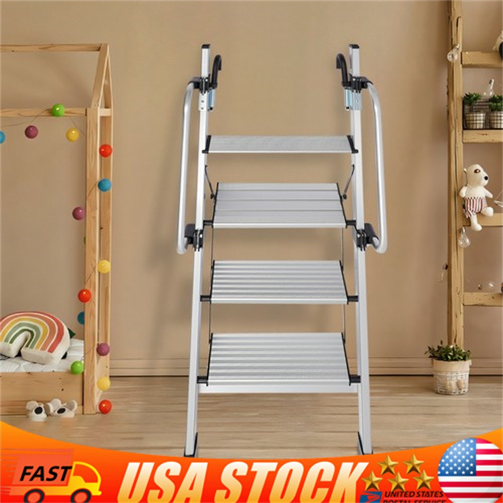 Silver 4-step Bed Ladder, Ladder With Adjustable Handrail For Caravans, Lofts gallery