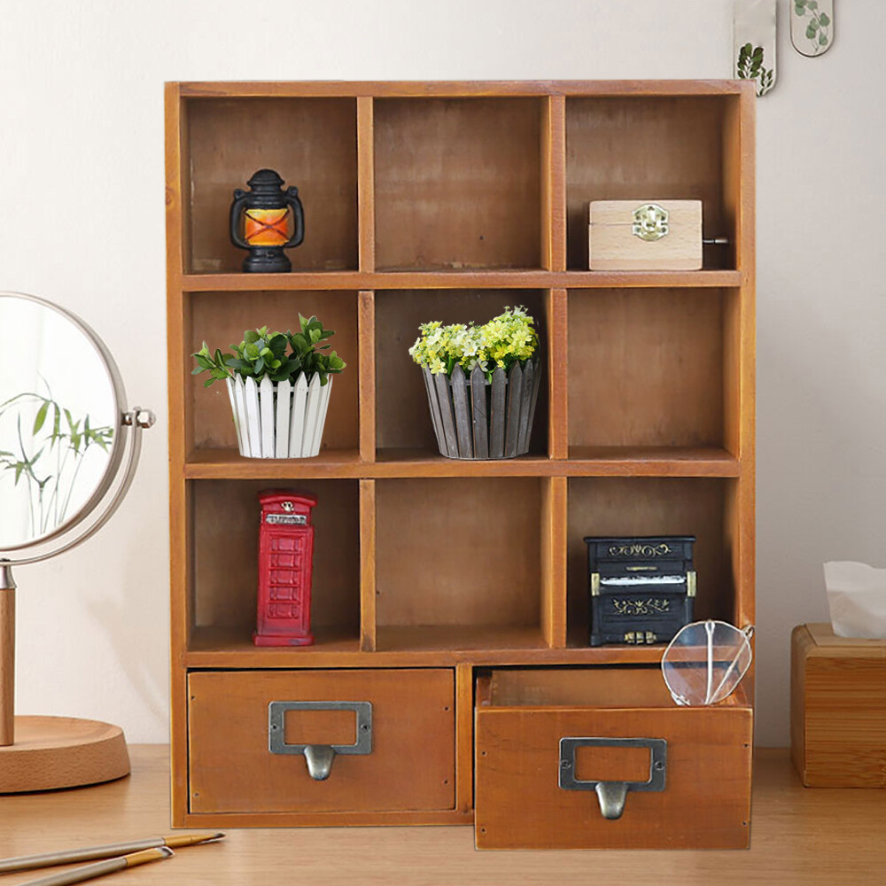 9-Cube 2 Drawers Pine Storage Organizer Display Cubby-style Shelf Brown gallery