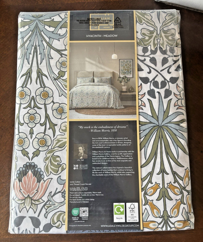 William MORRIS & CO. King Duvet Set Hyacinth Meadow 100% Cotton New gallery