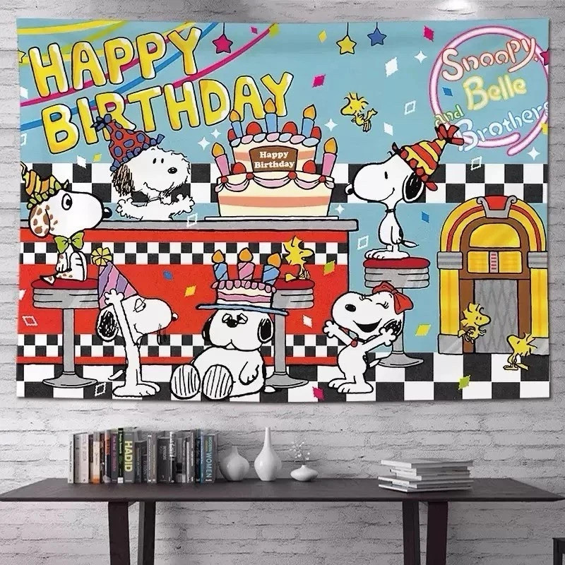 NEW Cartoon Peanuts Snoopy Theme Happy Birthday Backdrop 5 x 4.5ft gallery