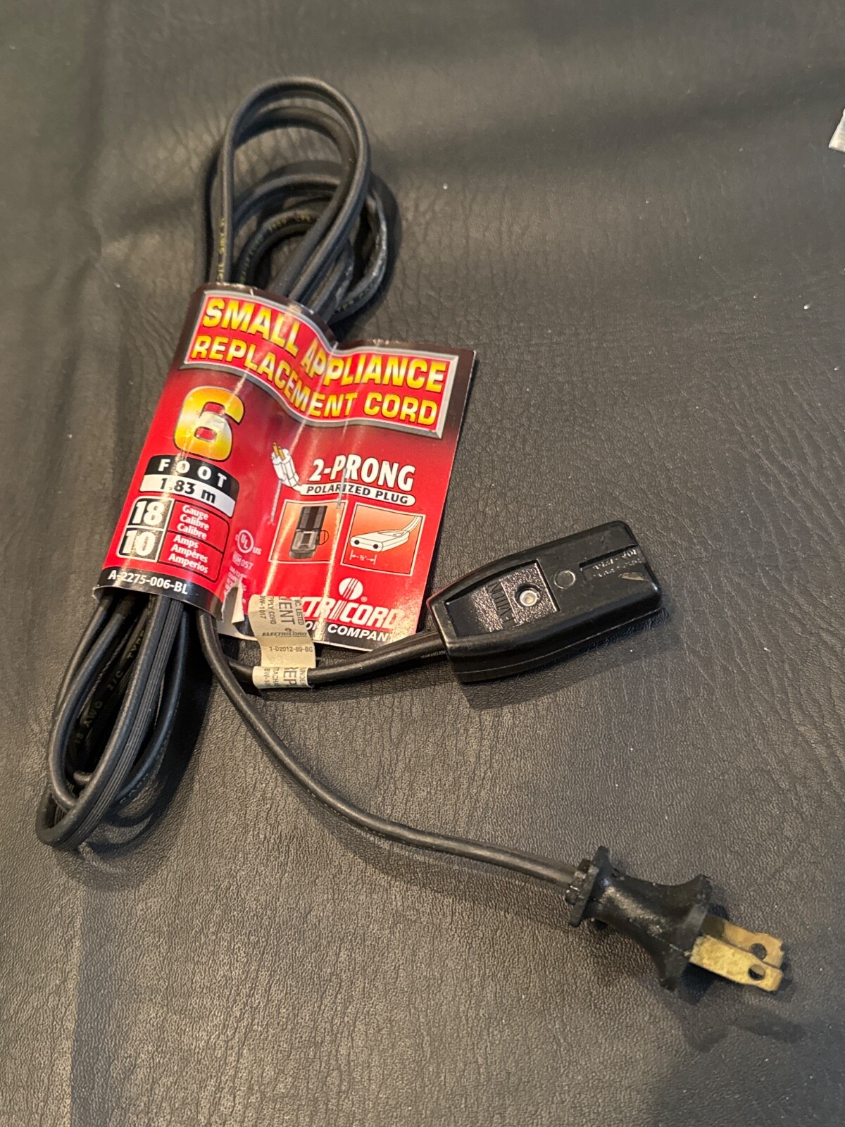 LEVITON 6’ Black Plug Small Appliance Power Cord 2 Prong Polarized A-2275-006-BL gallery