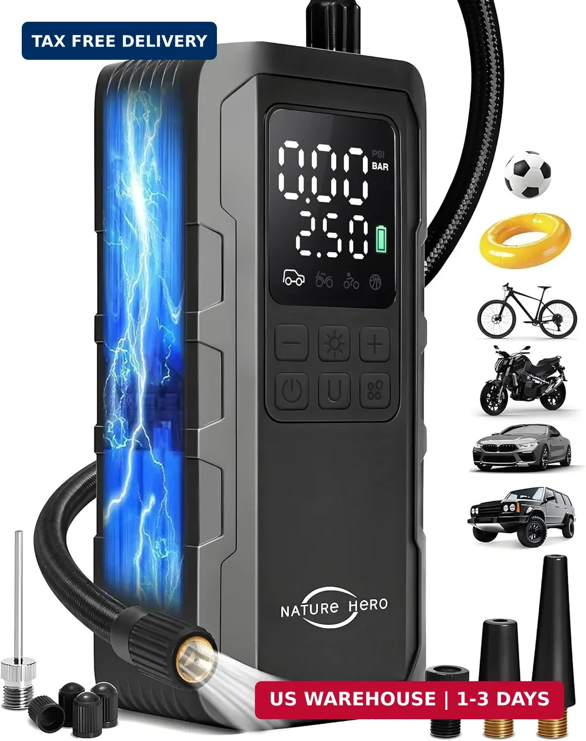 Tire Inflator Portable Air Compressor - 7500mAh Air Pump for Car Tires, 150PSI C gallery
