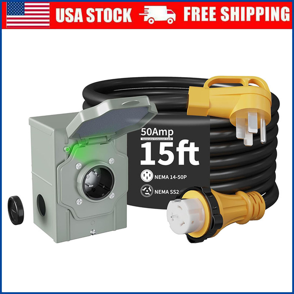 50 Amp 15FT Generator Cord and Power Inlet Box NEMA 14-50P Male to SS2-50R STW gallery
