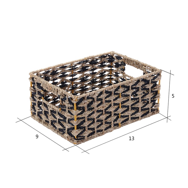 Rectangle Hand Weaved Wicker Baskets Water Hyacinth Seagrass Bins Set of 2 gallery