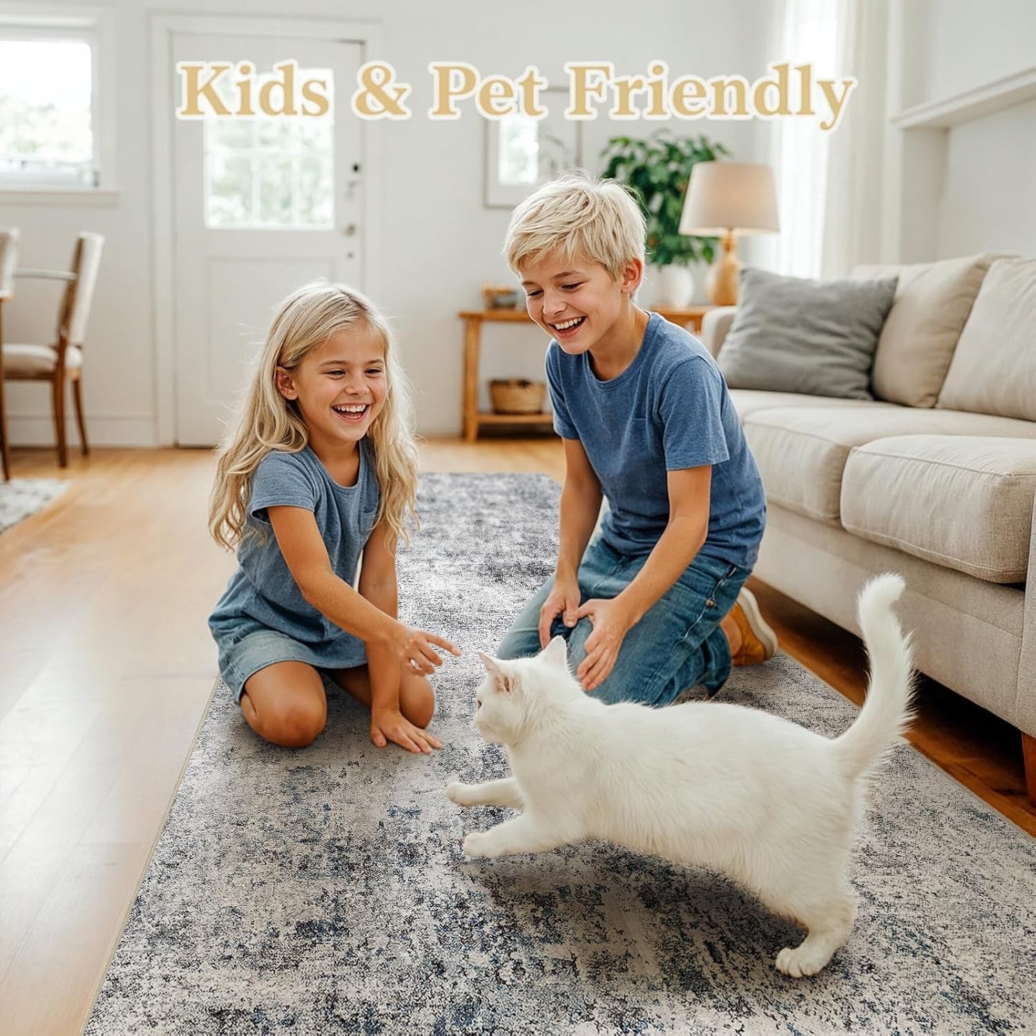 2x6 Washable Kitchen Runner Rug â€“ Abstract Non 2' x 6' (Rectangular) Blue Gray gallery