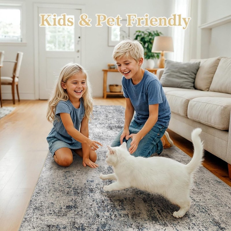 2x6 Washable Kitchen Runner Rug â€“ Abstract Non 2' x 6' (Rectangular) Blue Gray gallery