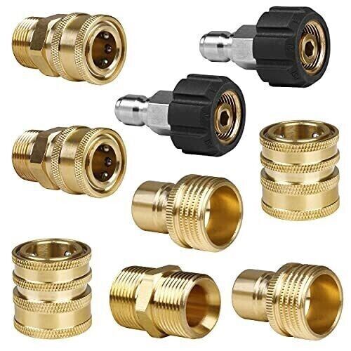 9Pc Pressure Washer Adapter Set Quick Disconnect Kit M22 Swivel to 3/8'' Connect gallery
