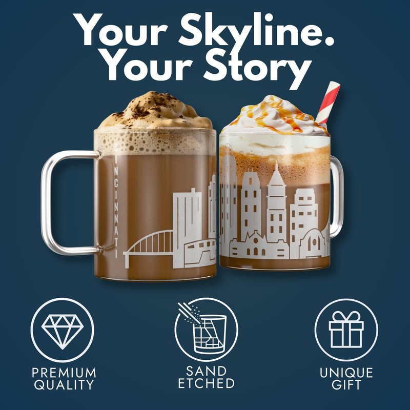 Greenline Goods - Cincinnati, OH Skyline Glass Coffee Mugs (Set of 2), 15 oz - E gallery