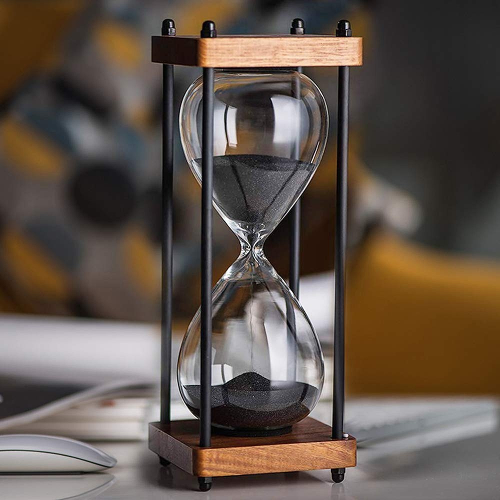 Large Hourglass Timer 30 Minute, Decorative Wooden Sandglass, Black 30 min
