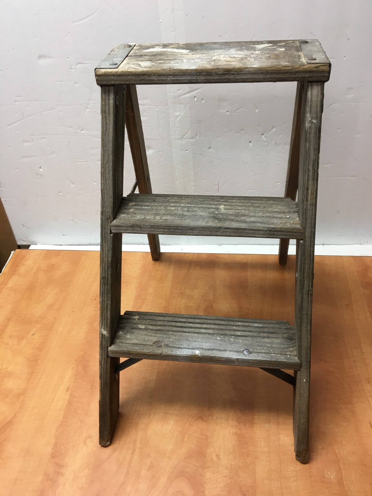 Vintage Short Wood 2 Step Ladder Rustic Farmhouse Deco 22" 2 foot gallery