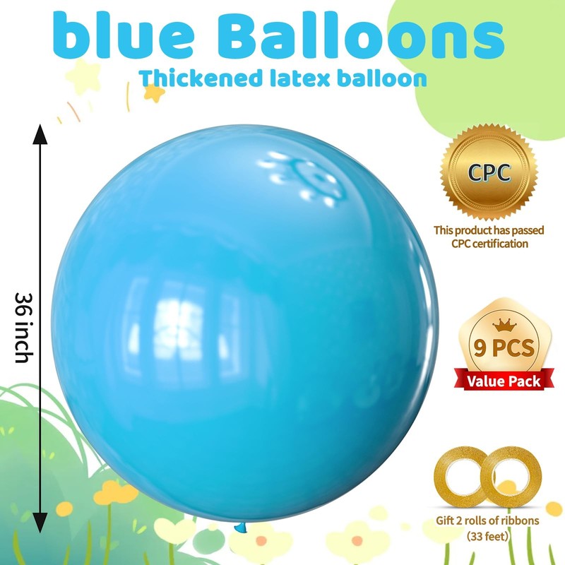 Light Blue Balloons 9pcs 36 Inch Extra Large Big Jumbo Giant Baby Sky Aqua Bl... gallery