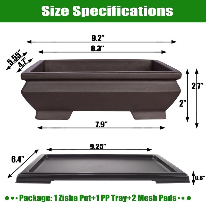 Rectangular Unglazed Ceramic Bonsai Pot with Drainage Tray for Succulents gallery