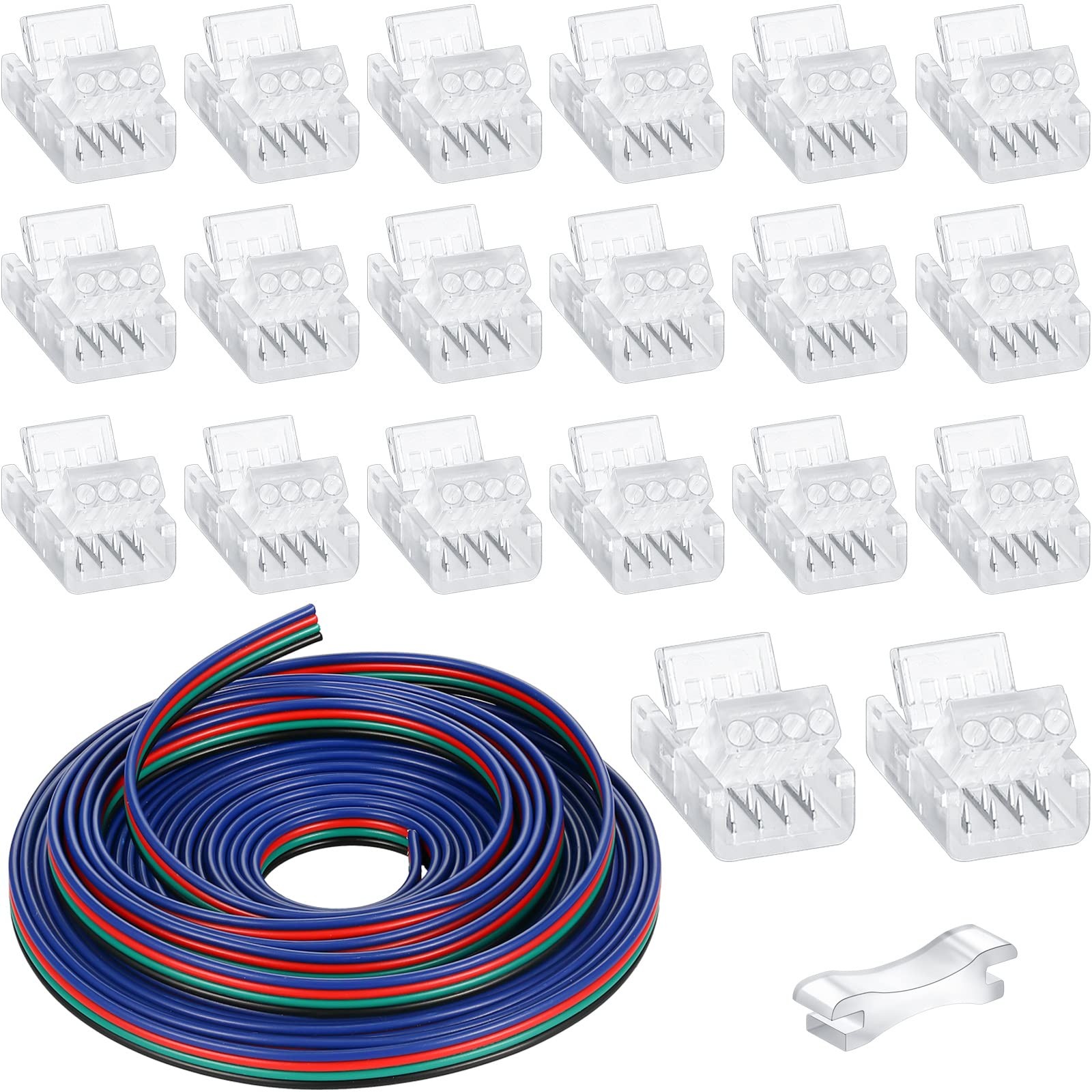 20 Pack 4 Pin 10mm Solderless LED Strip Connector Transparent Track Lighting ... gallery