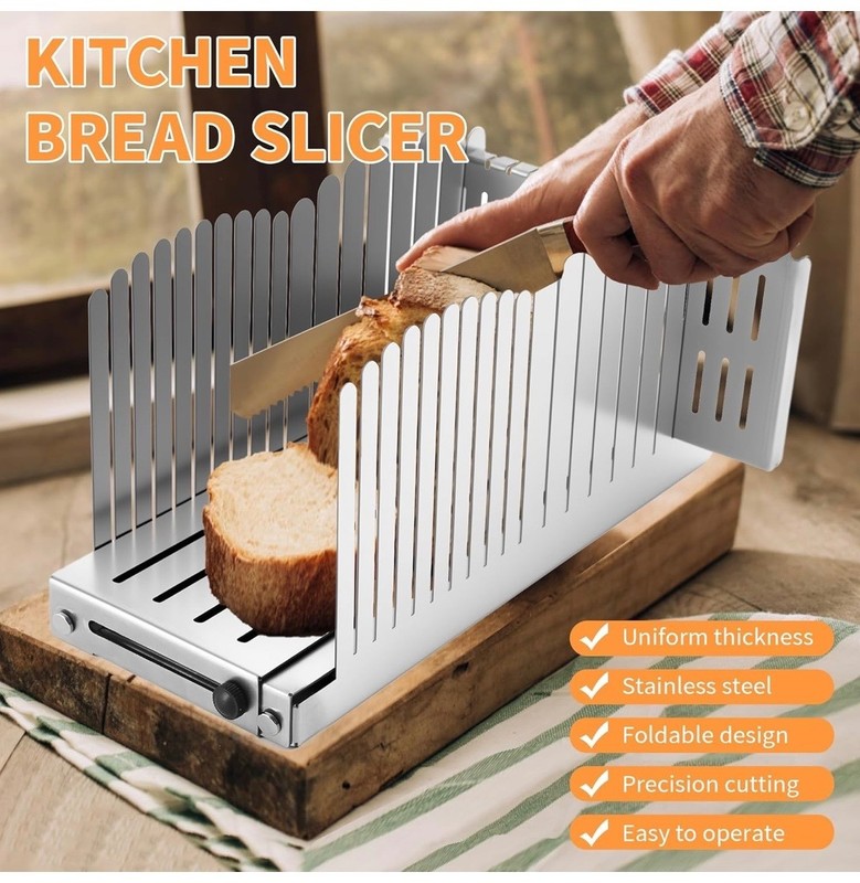 Stainless Steel Bread Slicer - Adjustable Foldable Durable Steel Space -Saving gallery