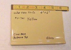 1 pc. Bright Yellow: Cove Base Ceramic Tile: Bullnose Top, Glossy 4″ X 6″ NEW
