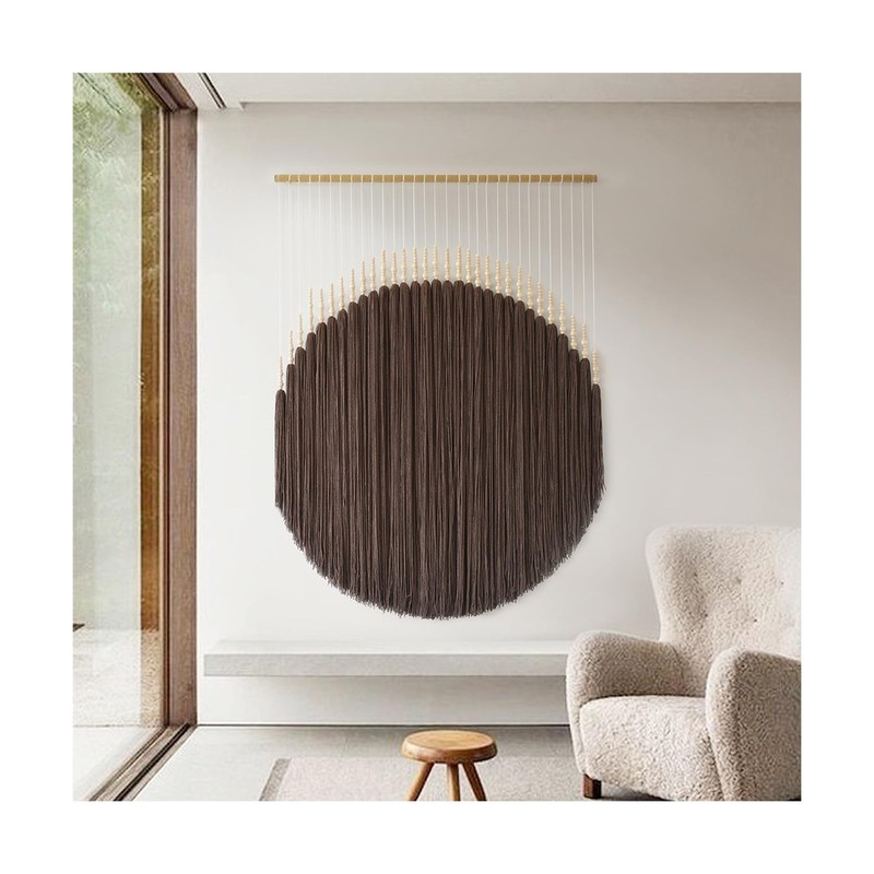 IOWER Macrame Wall Hanging Brown Yarn Beaded Backdrop Boho Wall Dec... Fast Ship gallery