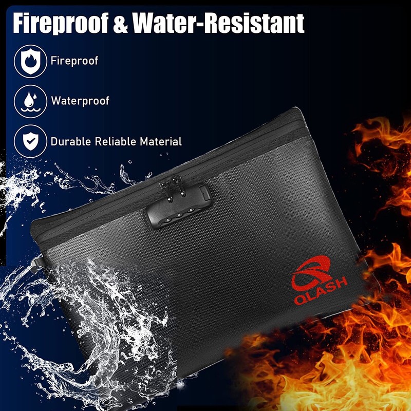 Large Fire Proof Bag with Lock 14x10" Document Pouch Waterproof Money Cash More gallery