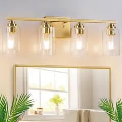 Versatile Modern Vanity Light Fixture – 4-Light Brushed Gold with Clear Shades