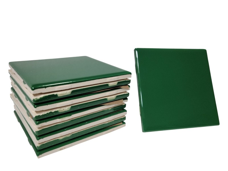 Emerald Green Ceramic Tile 4.25 inch Subway Square Vintage Mid Century Modern gallery