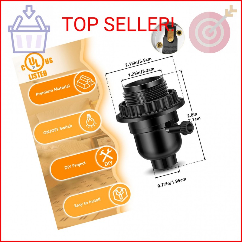 UL Listed E26 Light Socket, Threaded Lamp Socket Replacement with ON/Off Switch gallery