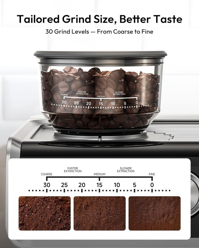 EUHOMY Espresso Machine with Grinder, 20 Bar Coffee Maker - Silver - Model CM002 gallery