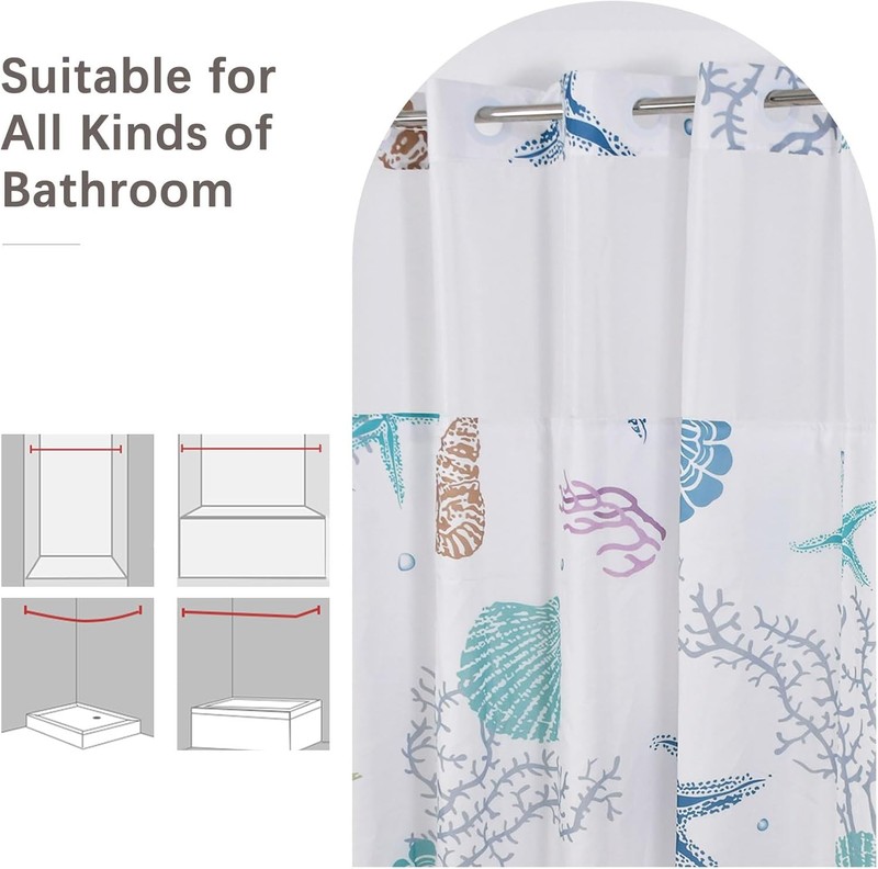 No Hook Shower Curtain,Ocean Theme Double-Layered Shower Curtain with Snap-in gallery