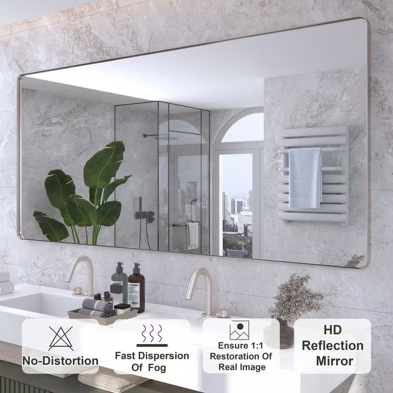 77 In. W X 36 In. H Rectangular Framed Wall Mounted Bathroom Vanity Mirror in Br gallery