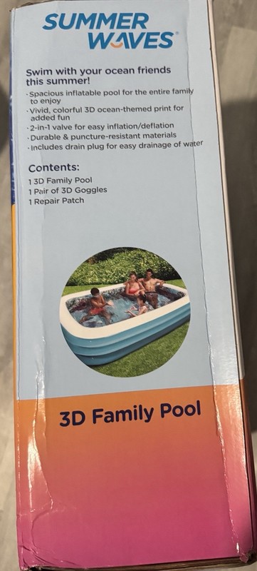 Summer Waves 3D Action Inflatable Pool 6'3"x3'6"x18" 110 Gal with 3D Goggles gallery