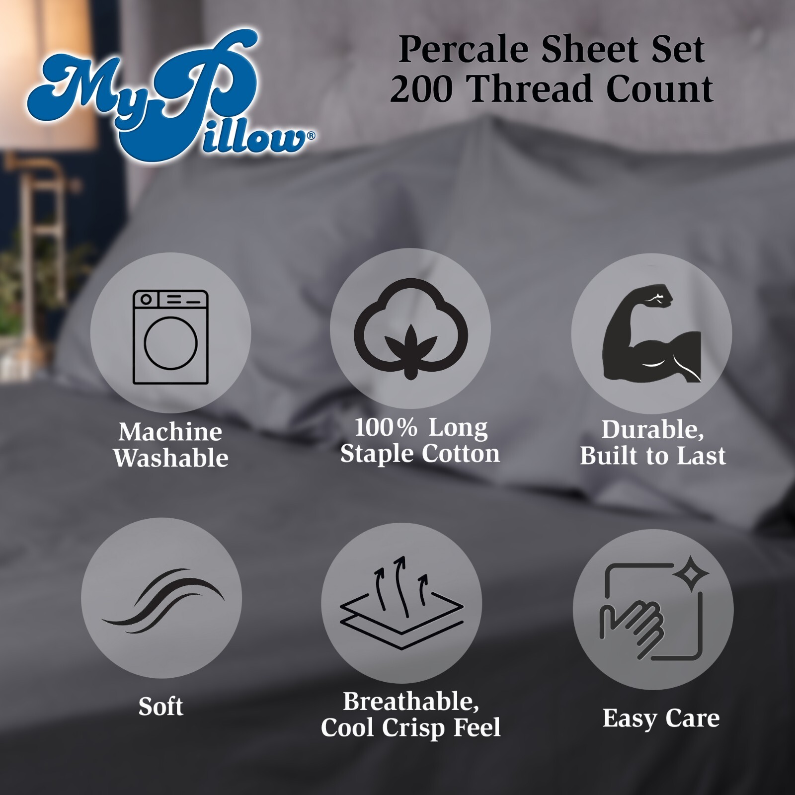 MyPillow 100% Cotton Percale Bed Sheets 200 Thread Count gallery
