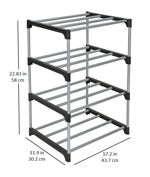4 Tier Shoe Rack Black & Silver 8 Pairs of Shoes Metal Tubes & Plastic gallery