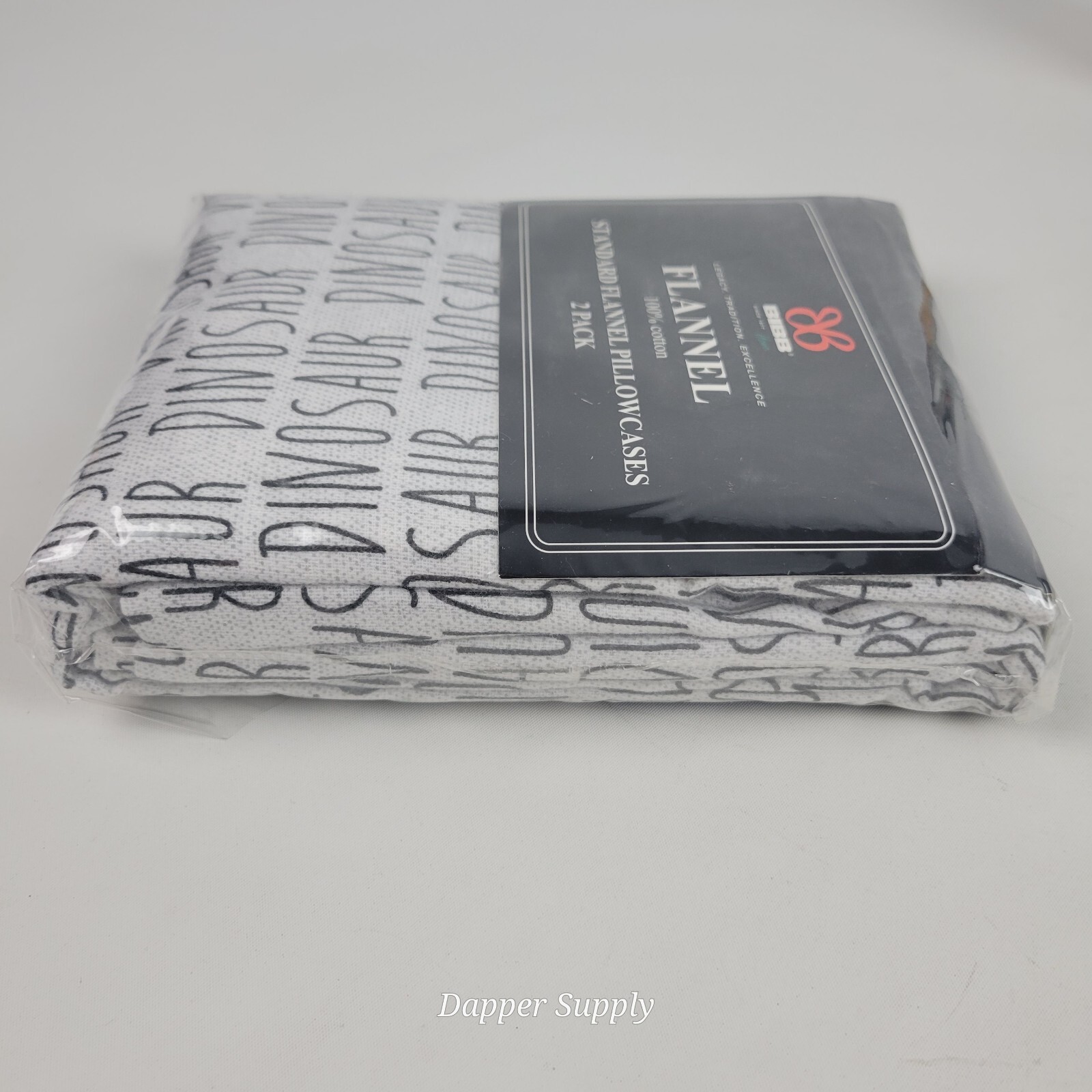 BIBB Flannel Pillowcases 2 Pack DINOSAUR Black Grey New gallery