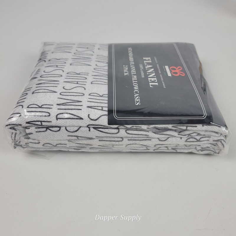 BIBB Flannel Pillowcases 2 Pack DINOSAUR Black Grey New gallery