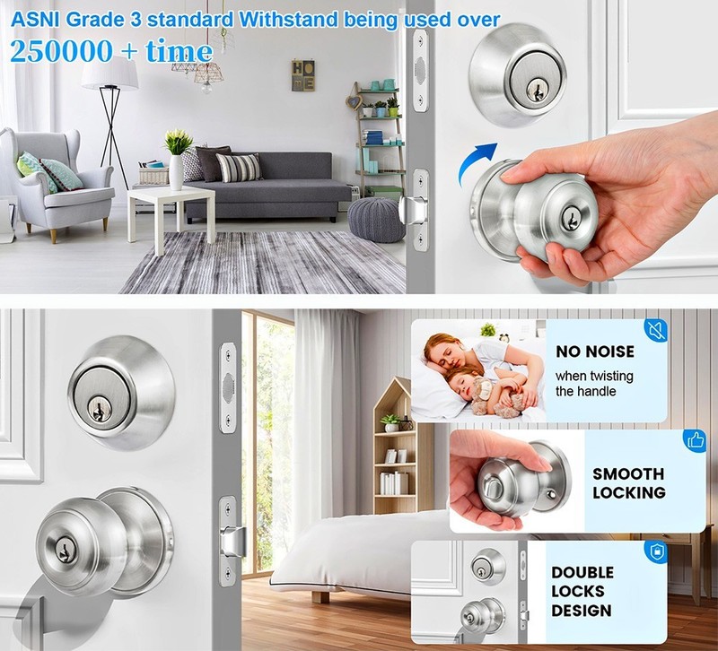 4 PACK KEYED ALIKE DOOR KNOBS LOCK DEADBOLT HEAVY DUTY EXTERIOR ROUND HANDLE SET gallery