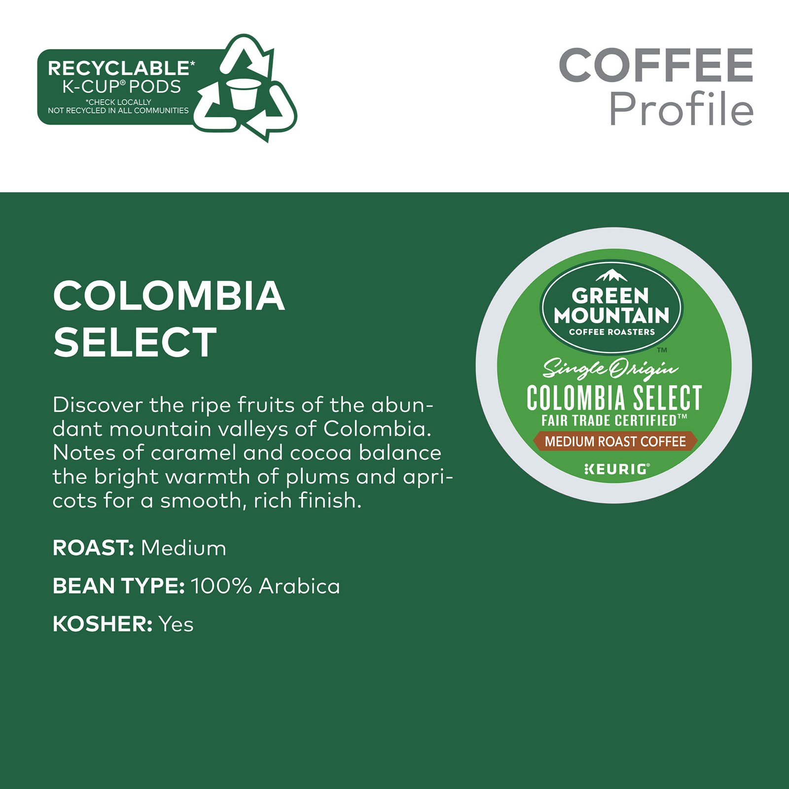 Green Mountain Coffee Colombia Select, Keurig K-Cup Pod, Medium Roast, 72 Count gallery