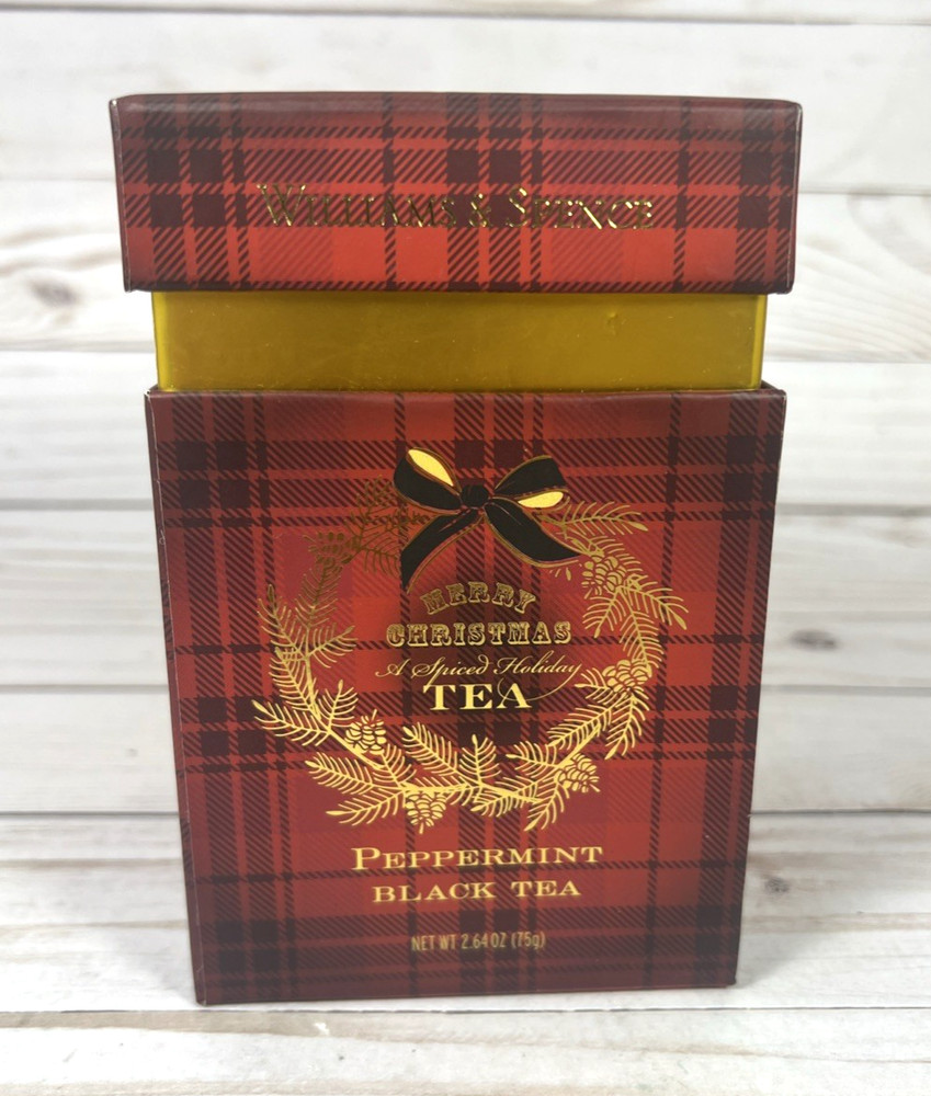 Williams & Spence Merry Christmas Peppermint Black Tea Plaid Box 50-Bags 7/28