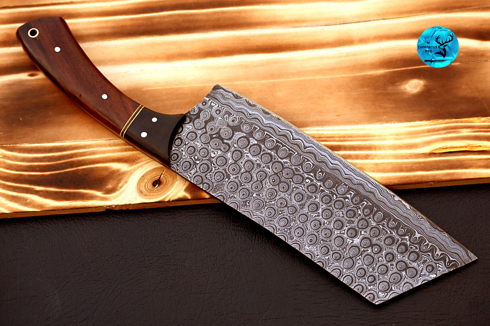 Rain Drop Pattern DAMASCUS STEEL CLEAVER MEAT CHOPPER BUTCHER CHEF KNIFE 2727 gallery