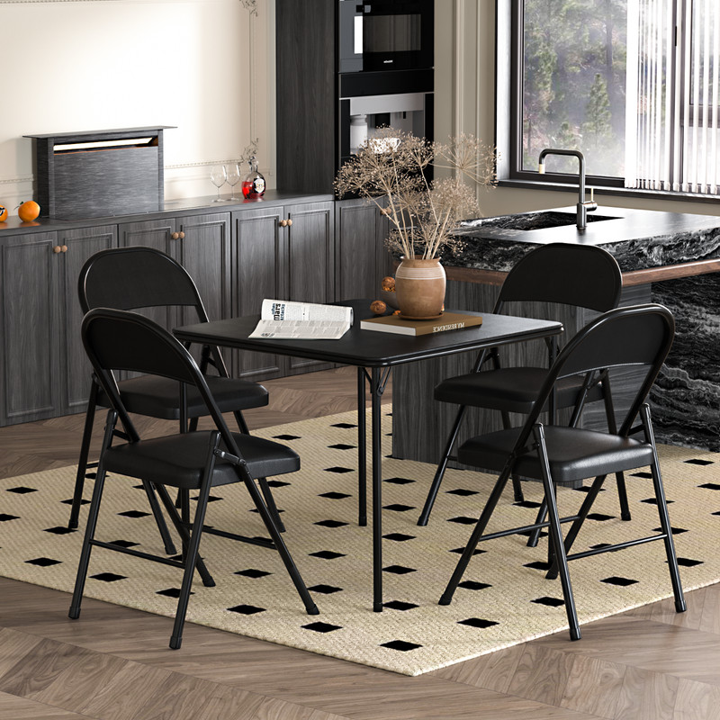 5 Pcs Portable Folding Card Table Square and Chairs Set with Vinyl Upholstery gallery