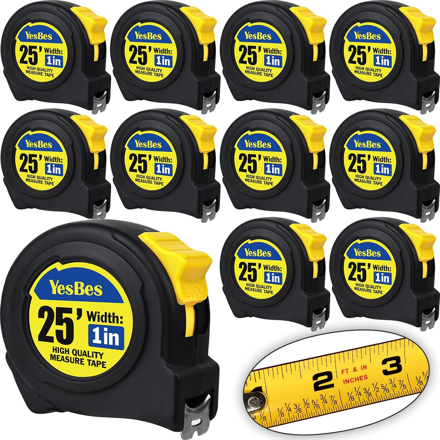 10 Pack Bulk Tape Measure 25 FT with Fractions 1/8, Easy Read Retractable Measur gallery