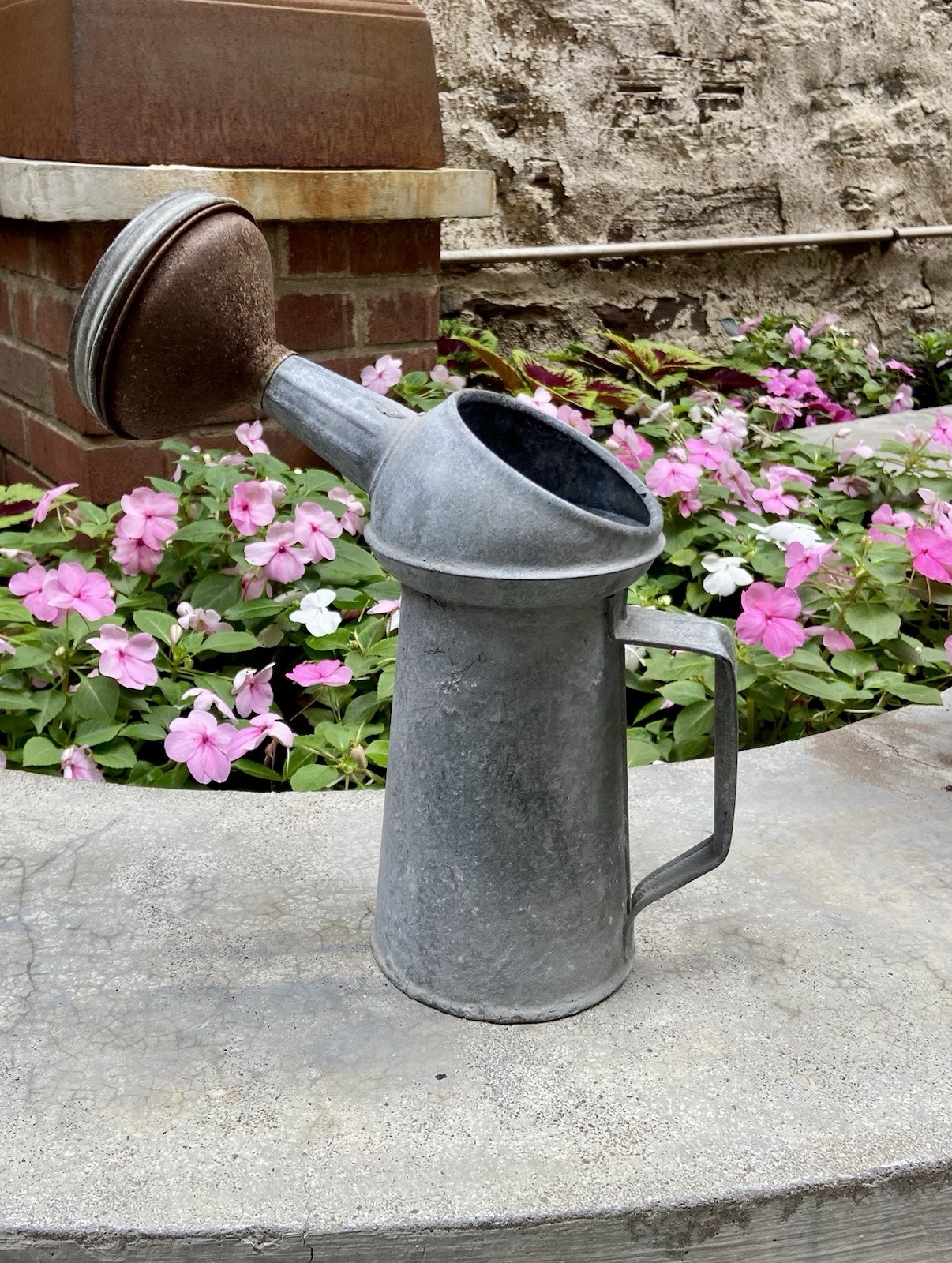 Vintage Galvanized Metal Watering Can Interesting Shape Garden / Farmhouse Style gallery