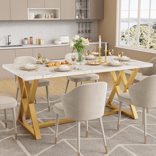 63" Dining Table for 4-6, Modern Rectangular Kitchen Table with Sturdy White gallery