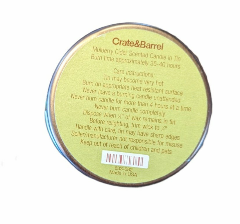 Crate & Barrel Mulberry Cider Scented Candle In Tin Can new Sealed 35-40 hours gallery