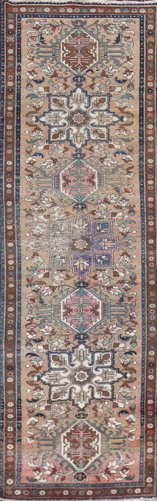 Antique Geometric Traditional Oriental Runner Rug Evenly Low Pile Handmade 3x12 gallery