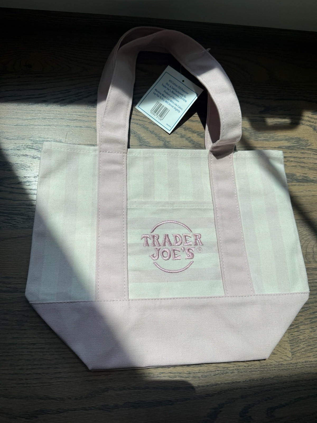 Trader Joe's Limited Mini Canvas Pastel Striped Tote Bag 2026 Pink AUTHENTIC gallery