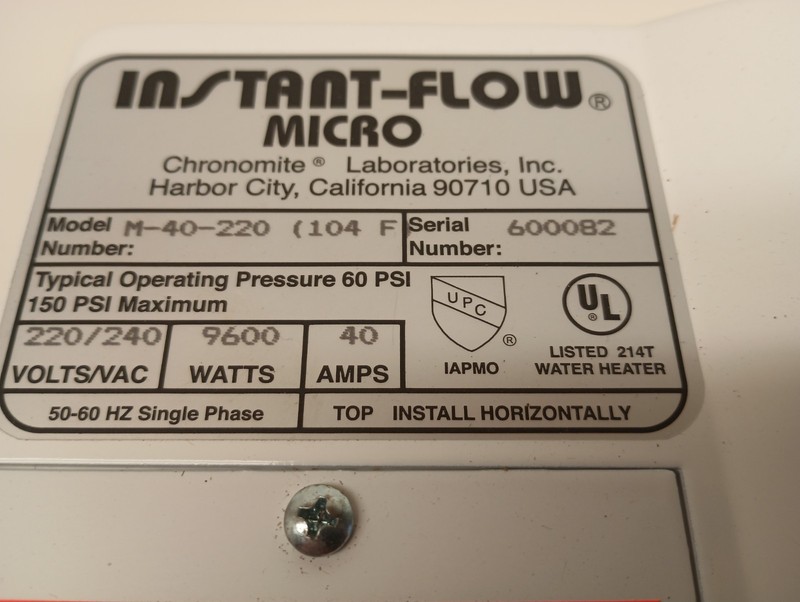 Chronomite Instant Flow Micro M-40-220 104F Electric Tankless Water Heater gallery