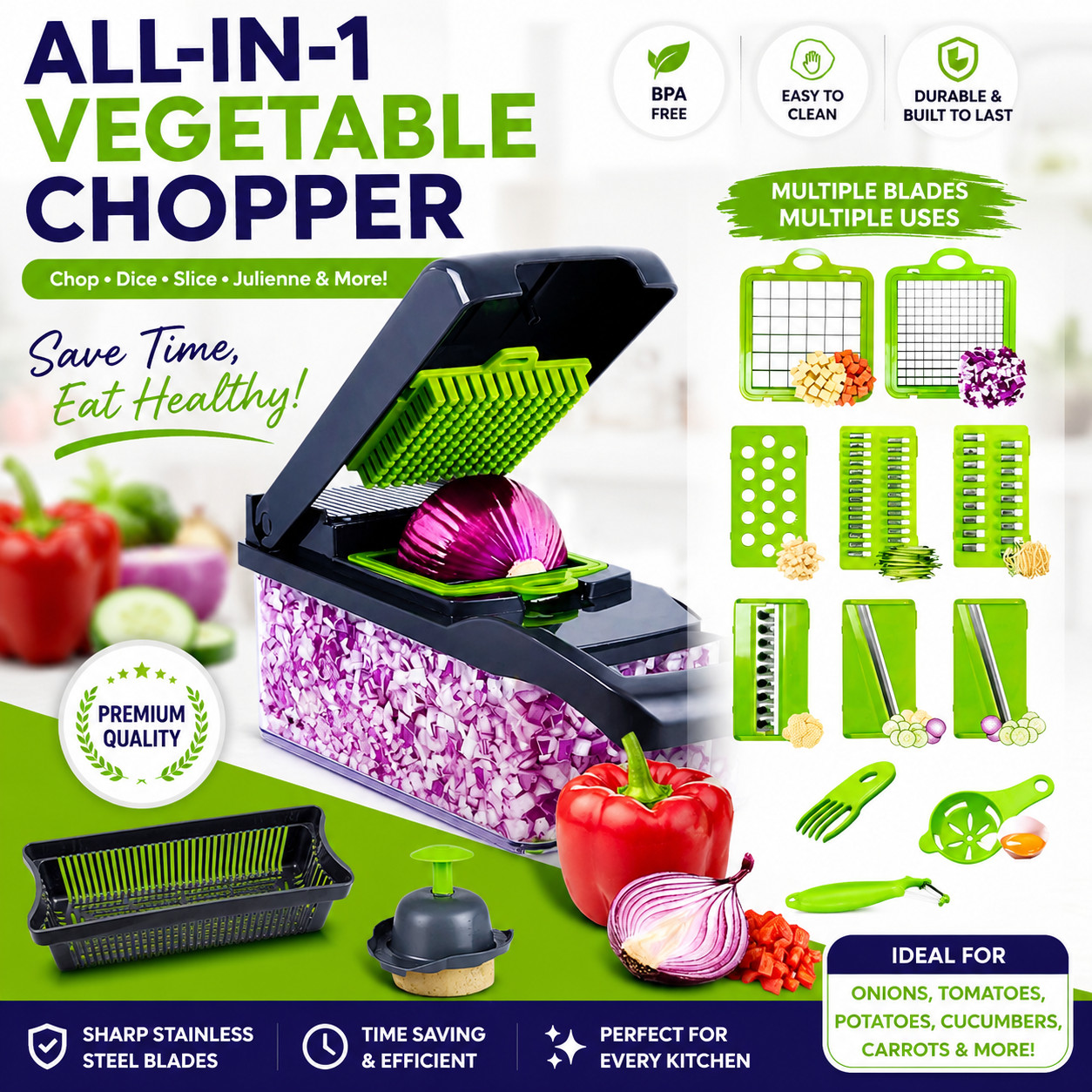 16 in 1 Vegetable Fruit Chopper Cutter Food Onion Veggie Dicer Slicer Kitchen US gallery